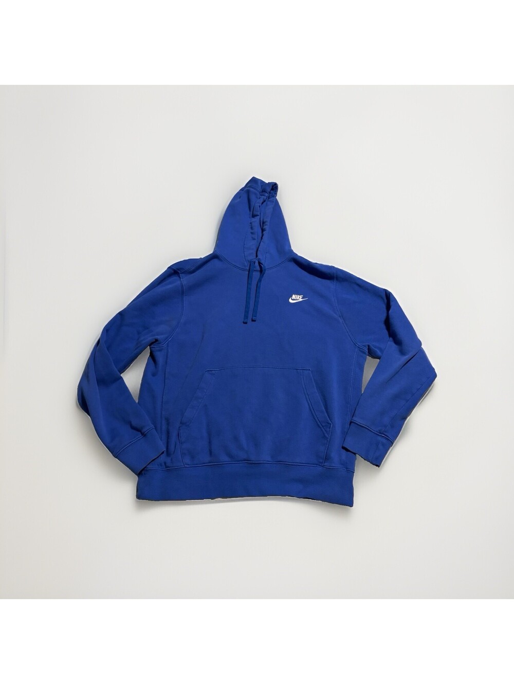 Nike Men's Blue Fleece Pullover Hoodie M Drawstring Pockets Logo Cotton Blend